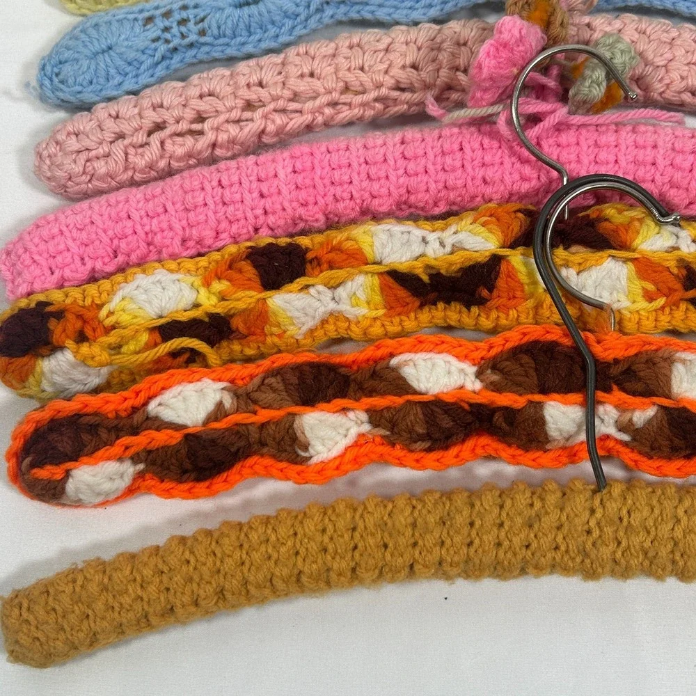 Vintage Handmade Crochet Clothes Hangers Yarn (9) Granny‎ Core Cottage Colorful